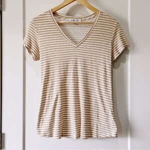 Amour Vert tan and white striped v-neck tee size XS
